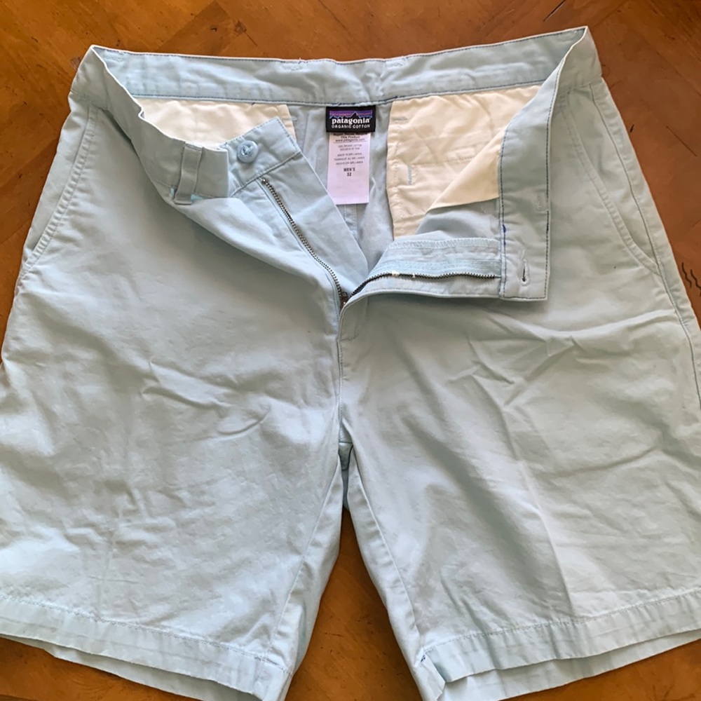 Patagonia Mens Shorts, Organic Cotton, Mens Size 32, Flat Front Blue